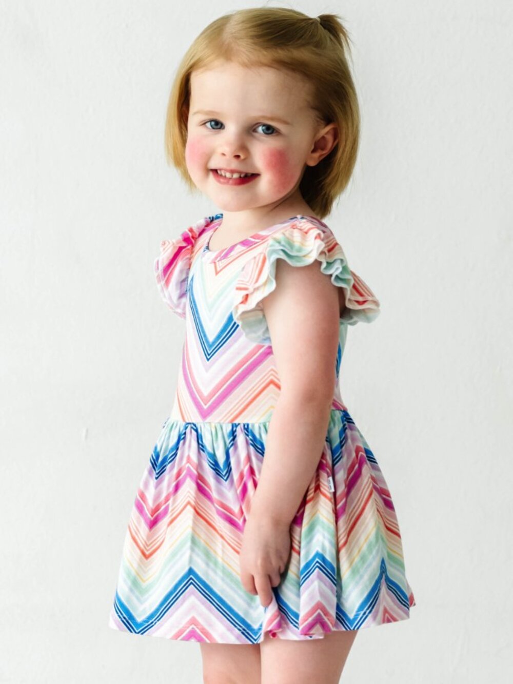 Little Sleepies Rainbow Chevron Flutter Sleeve Skater Dress with Bow, 6-12m